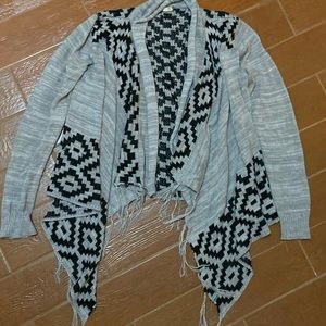 Knit Aztec Boho Print Cardigan with Fringe